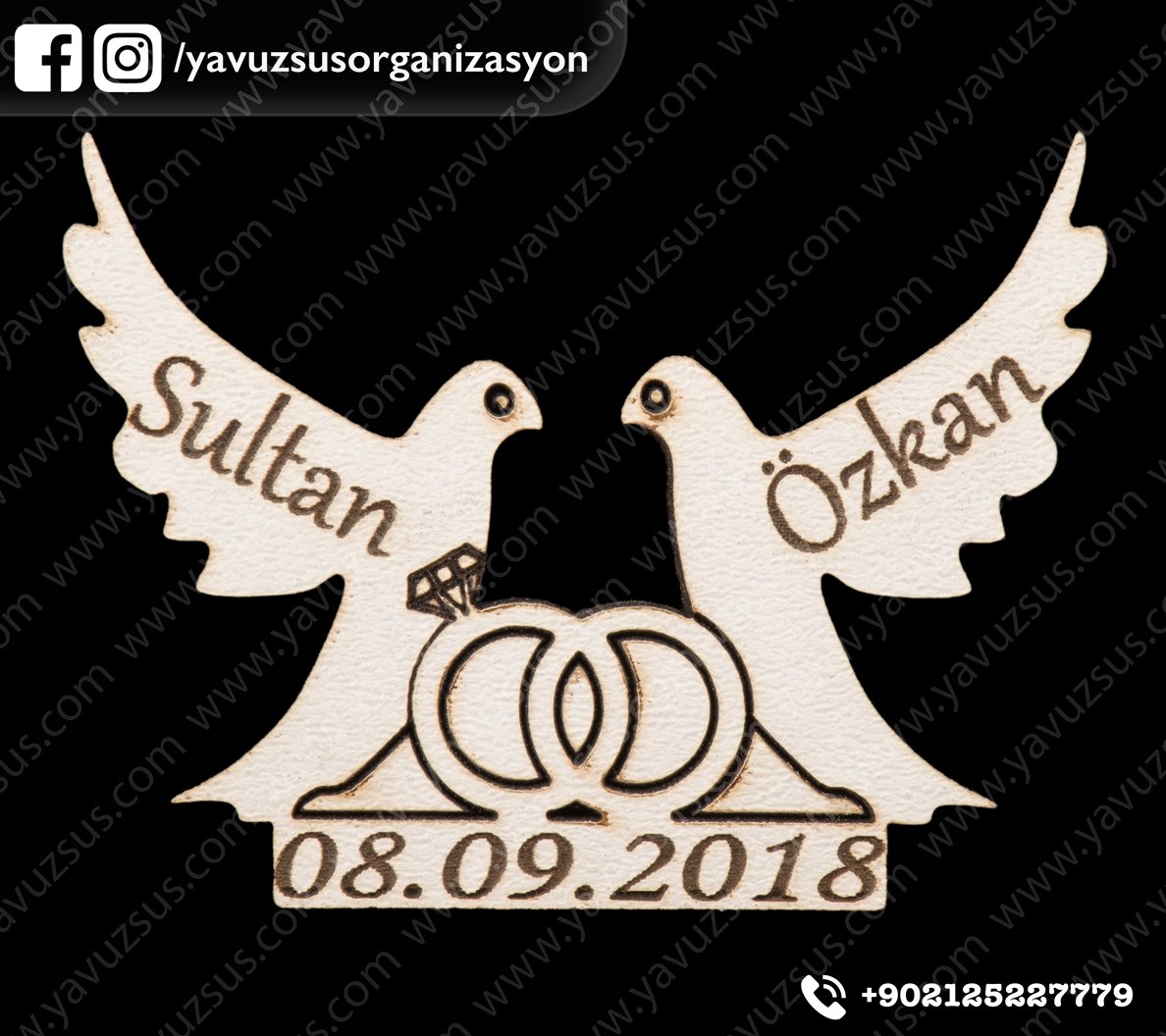 Ahşap alyanslı  2 li güvercin(6*4.5cm)