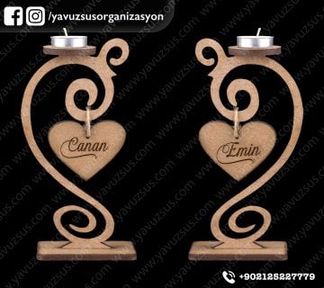 2 li  isme özel 6mm ahşap şamdan (20,5*10cm)