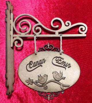 Yandan asmalı isme özel 6mm ahşap kapı süsü