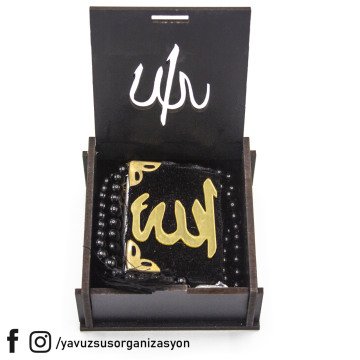 Ahşap Kutulu Kuranlı Tesbihli Hediyelik SIYAH