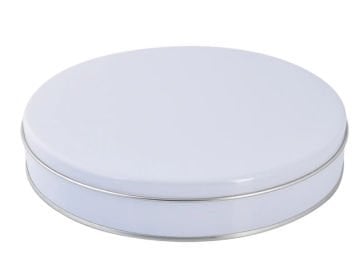 Beyaz Yuvarlak Teneke Çikolata Kutusu(21,5*5,5cm)