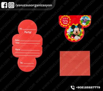 mickey mouse davetiye & zarf (6ad)(KLD)