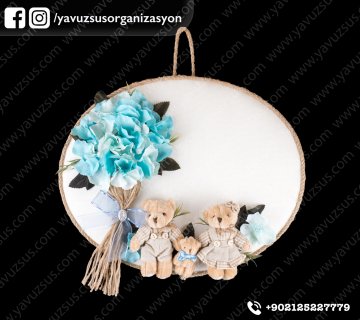 Keten Kumaş Aile Kapı Süsü  4 lü Set MAVI KAPI SUSU