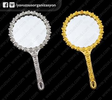 çiçekli yuvarlak metal ayna ALTIN