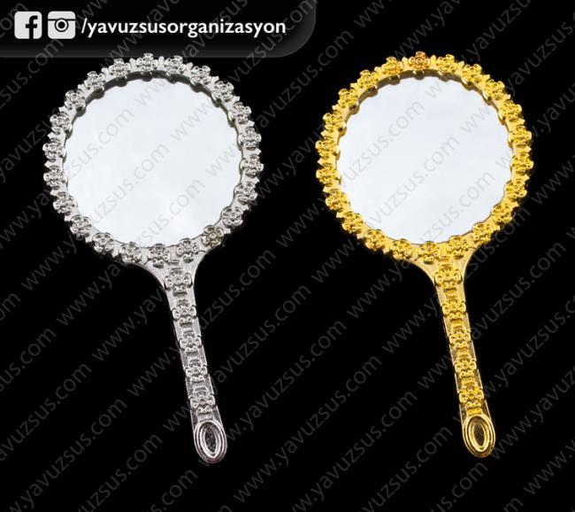 çiçekli yuvarlak metal ayna GUMUS