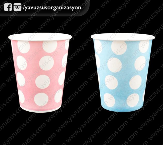 Kağıt puantiyeli bardak(8 ad) PEMBE