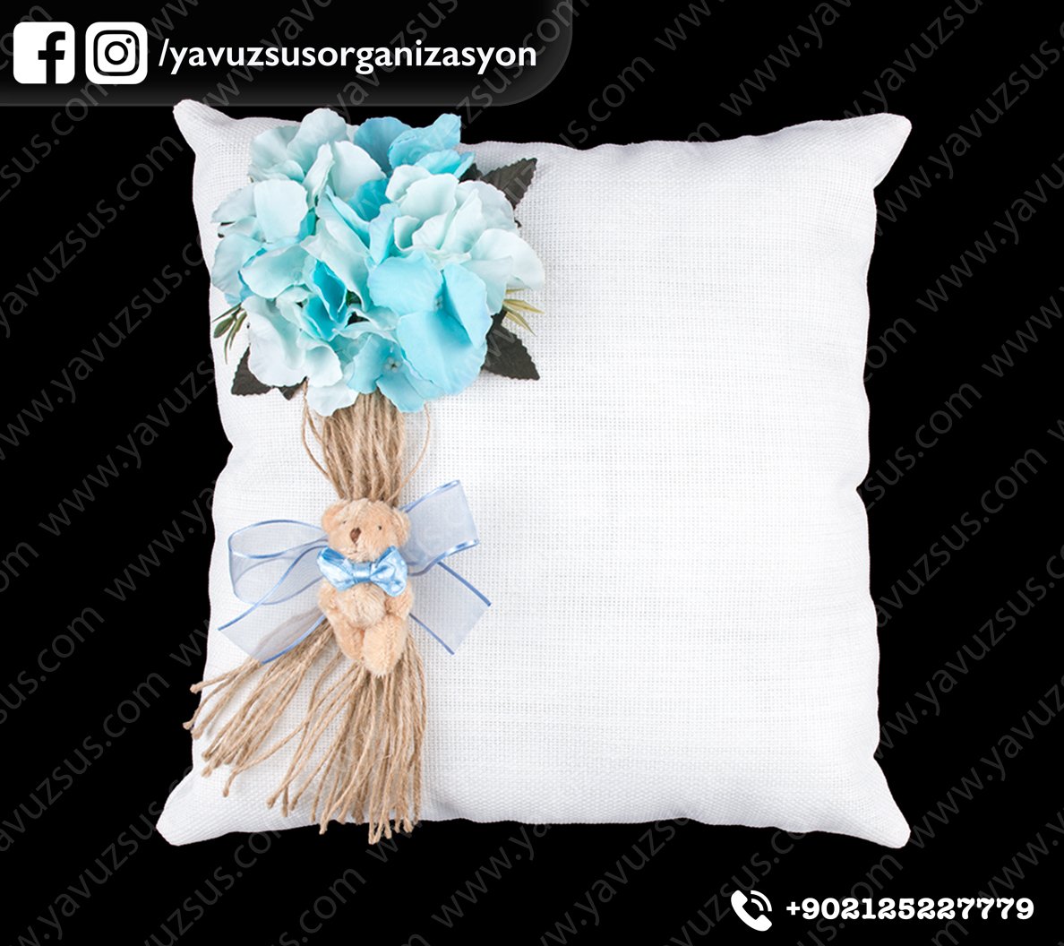 Keten Kumaş Aile Kapı Süsü  4 lü Set MAVI YASTIK