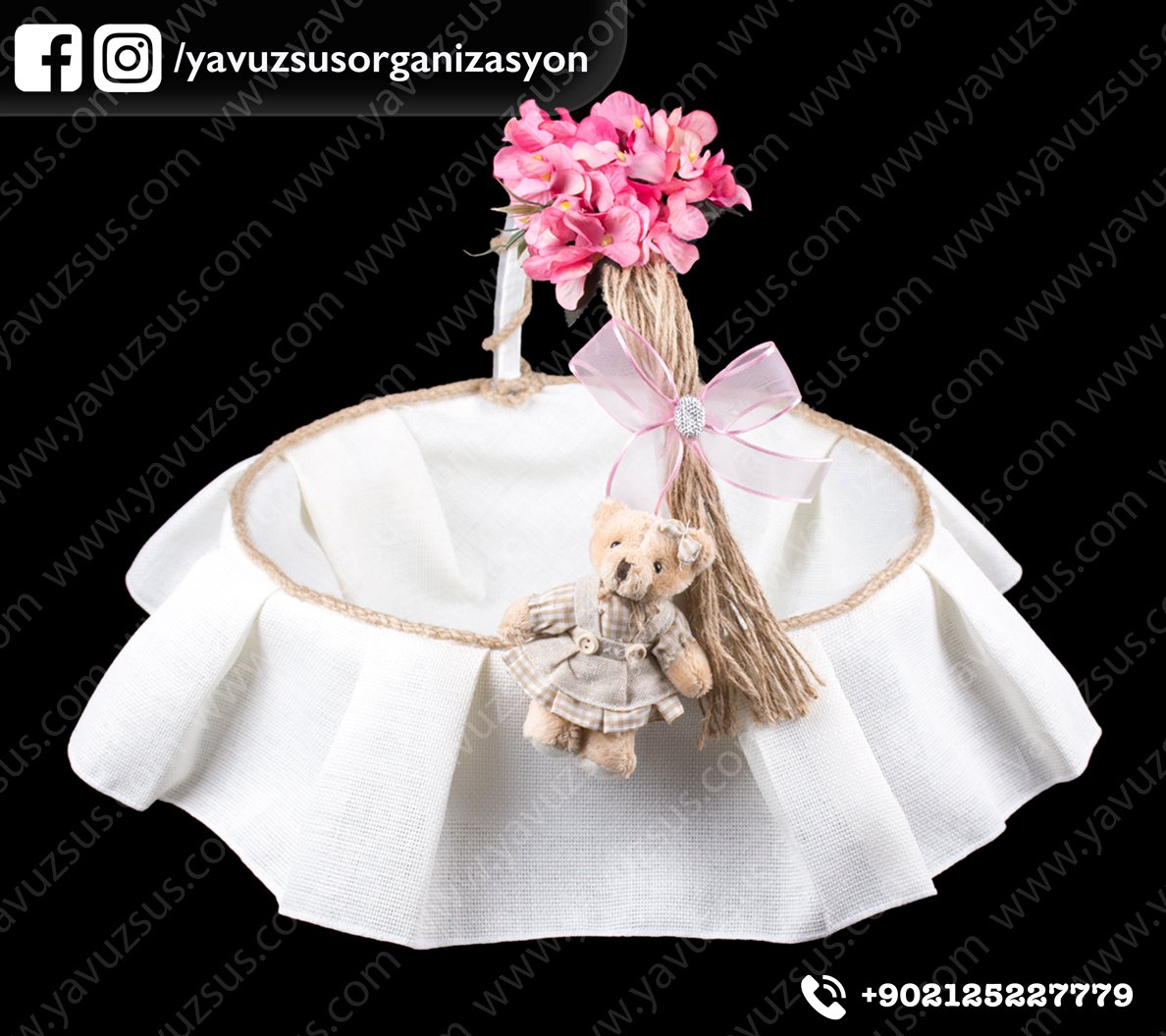 Keten Kumaş Aile Kapı Süsü  4 lü Set PEMBE SEPET