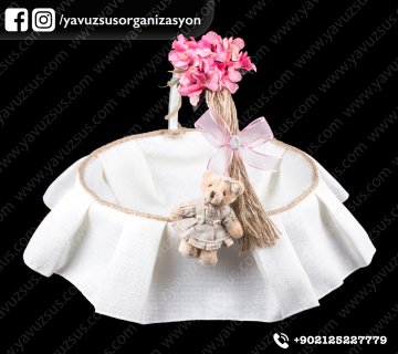 Keten Kumaş Aile Kapı Süsü  4 lü Set PEMBE SEPET