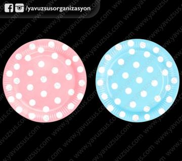 Kağıt puantiyeli tabak(8 ad) PEMBE