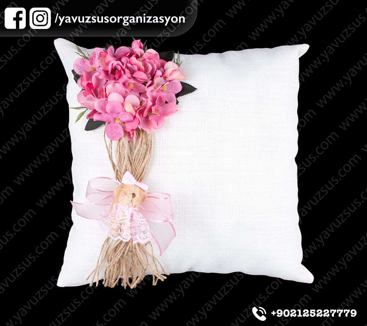 Keten Kumaş Aile Kapı Süsü  4 lü Set PEMBE YASTIK