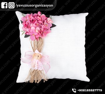 Keten Kumaş Aile Kapı Süsü  4 lü Set PEMBE YASTIK