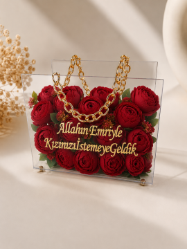 Kız isteme Çiçeği & Mika zincirli çiçek çantası