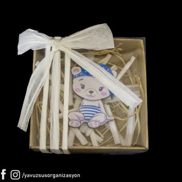 Kutuda Ahşap Ayıcık Süslü Hediyelik (20adet)