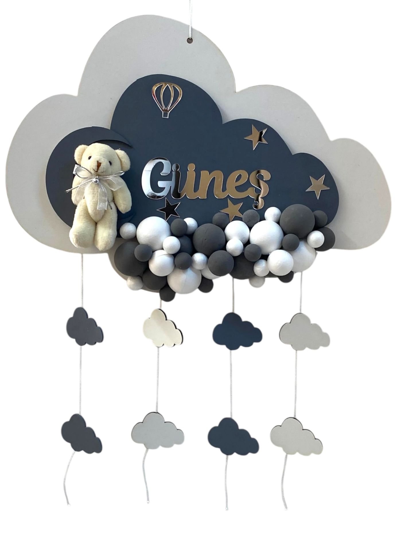 Gri Işıklı  Kabartmalı Bulut Kapı Süsü