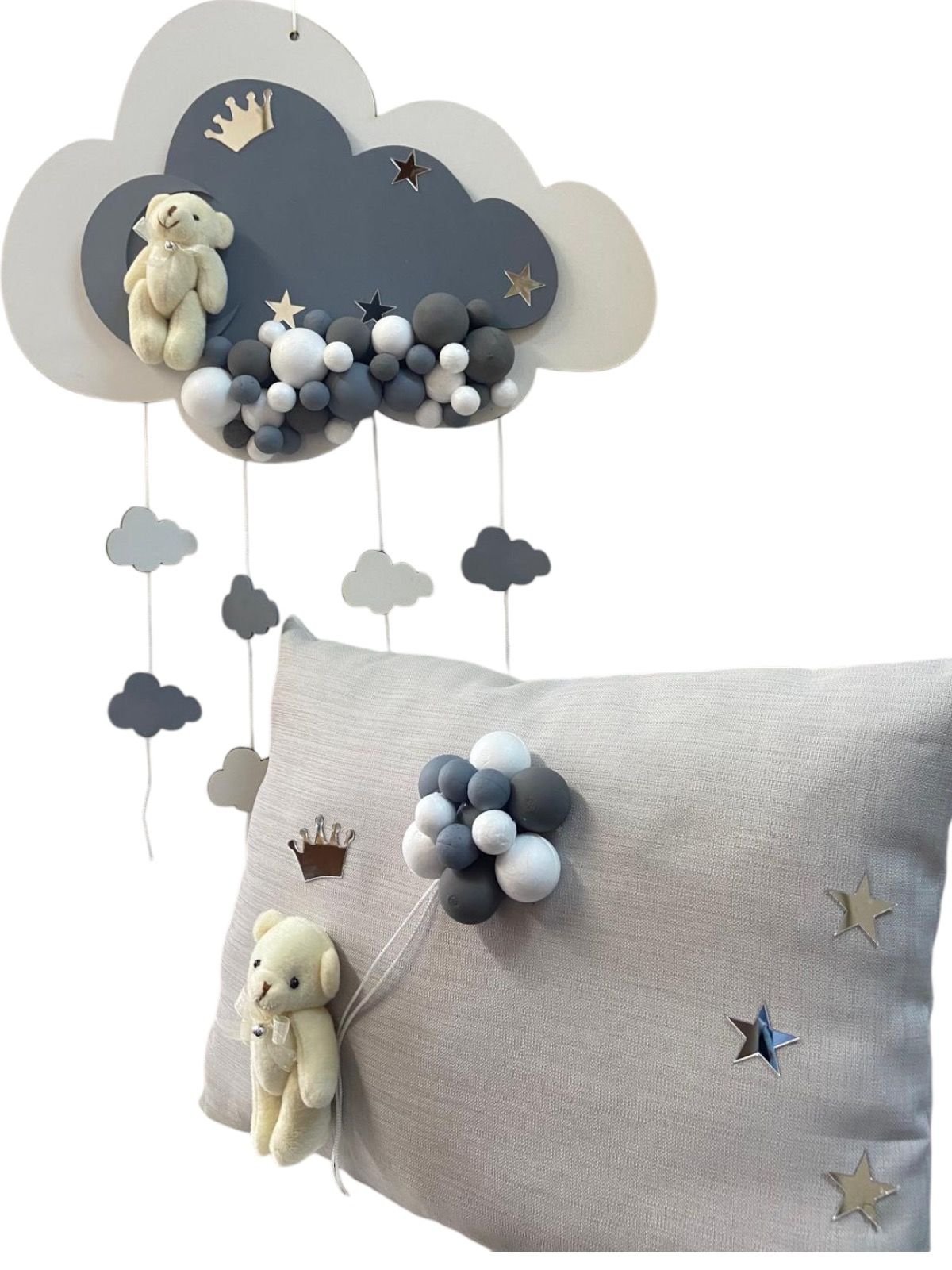 Gri Işıklı  Kabartmalı Bulut Kapı Süsü & Yastık Tk