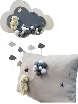 Gri Işıklı  Kabartmalı Bulut Kapı Süsü & Yastık Tk