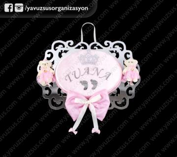 oval süslü ayıcıklı kapı süsü PEMBE