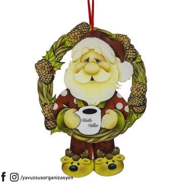 Ahşap Mutlu Yıllar Noel Baba Kapı Süsü (45x31cm)