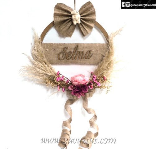 İsme Özel Fiyonk & Ayıcık & Çiçek Süslü Kapı Süsü