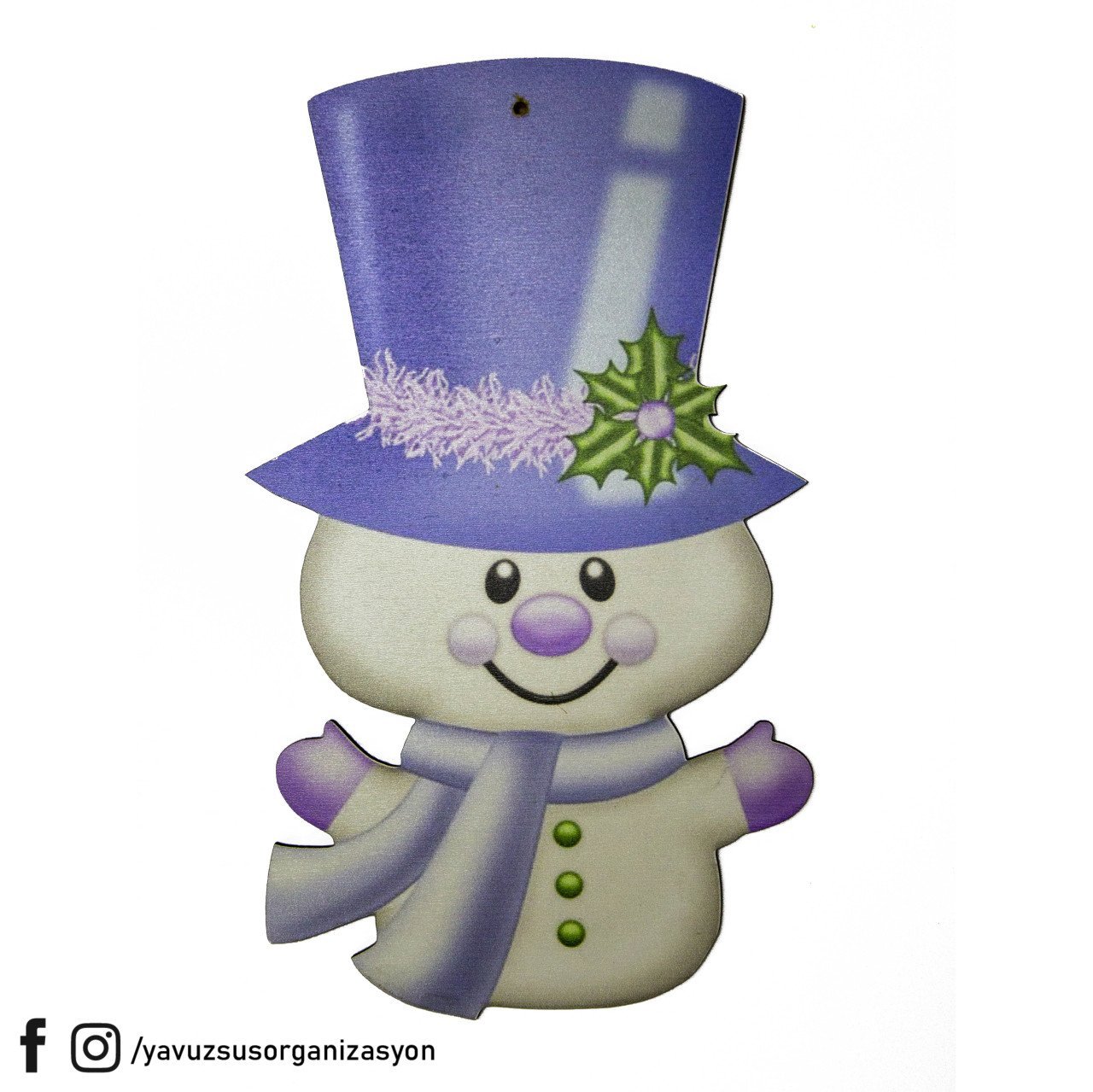 Ahşap Yılbaşı Kardan Adam Büyük Ağaç Süsü(20x12cm)