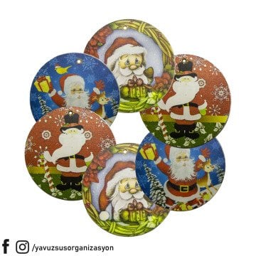 6 lı UV Baskılı Yuvarlak Yılbaşı Ağaç Süsü (6,5cm)