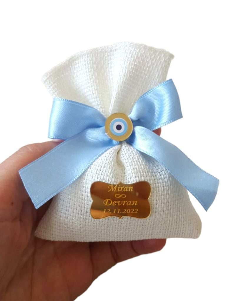 İsme Özel Lavantalı Nazar Boncuklu Kese(20 adet)