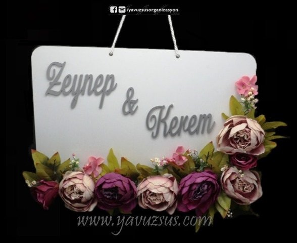 Dikdörtgen Çiçek Süslü Duvar Süsü(İsimlik)