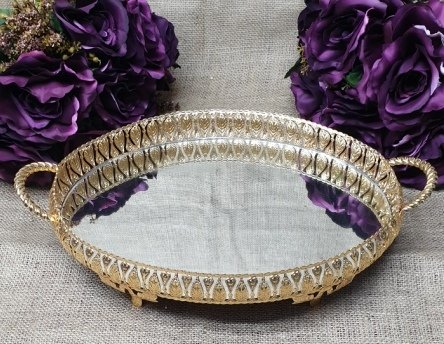 28*20 cm küçük oval kuplu tepsi ALTIN