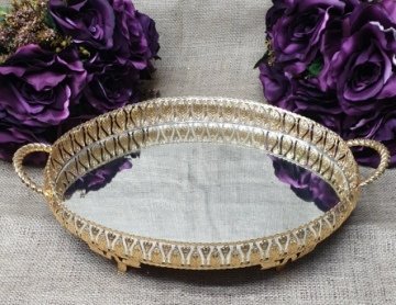 28*20 cm küçük oval kuplu tepsi ALTIN