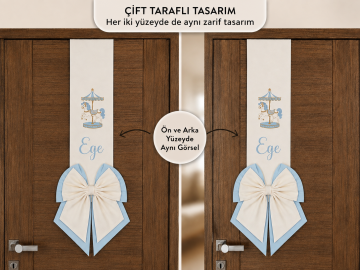 Çift taraflı Atlıkarınca görselli çift kat fiyonklu kapı süsü ( 1 adettir)