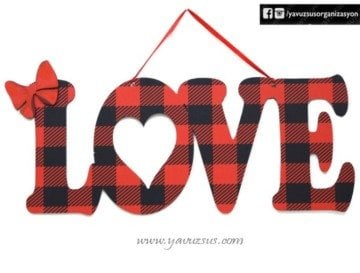 Ahşap Pitikareli Fiyonklu Love Dekor(50*20cm)