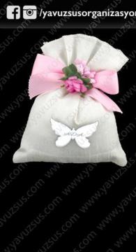 Şantuk kumaş grogren kurd. çiçekli lavanta kesesi MAVI