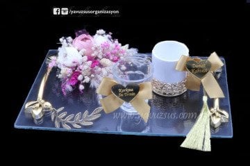 Süslü ŞEFFAF Dikdörtgen Damat Tepsisi
