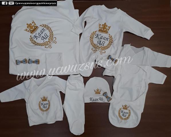 İsme özel 10 parça KRAL desenli  tulum seti