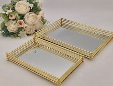 Dikdörtgen Düz Çizgi 2 li Metal Tepsi Seti