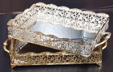 kare aynalı telkari tepsi (34x24) GUMUS