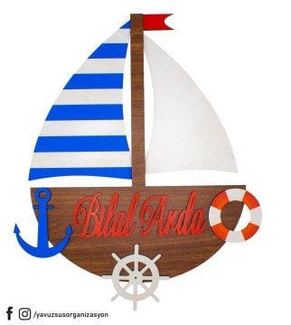 İsme Özel Yelkenli Ahşap Kapı Süsü