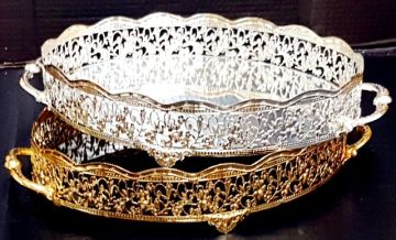 oval aynalı telkari tepsi (34x26) ALTIN