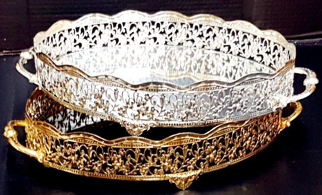 oval aynalı telkari tepsi (34x26) GUMUS