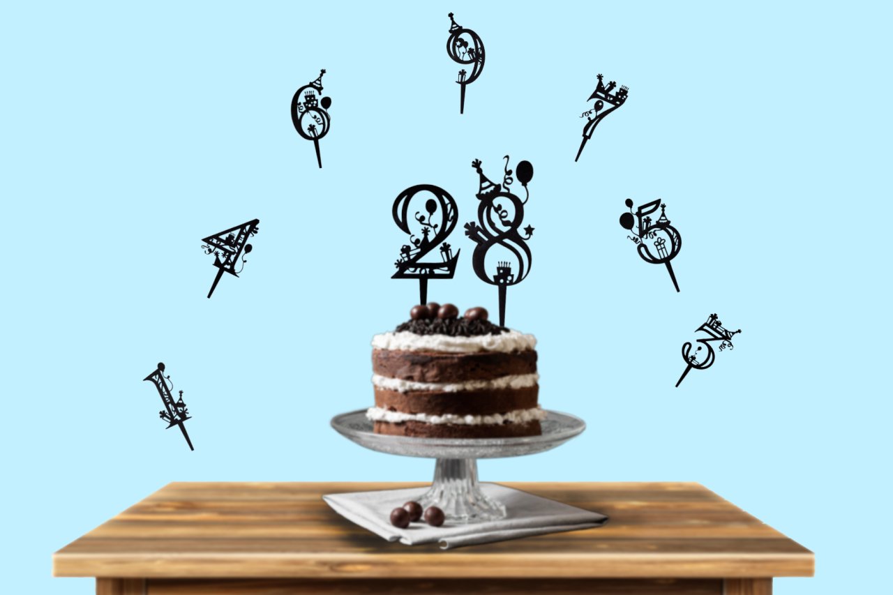 Ahşap Parti Desenli Rakamlar Pasta Üzeri Çubuk