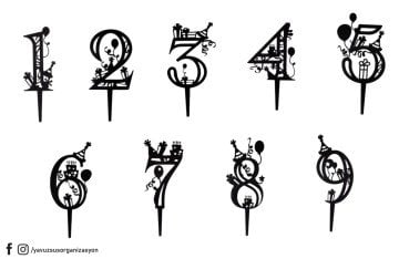 Ahşap Parti Desenli Rakamlar Pasta Üzeri Çubuk