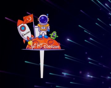 Astronot & Uzay Konseptli Ahşap Pasta Üzeri Çubuk