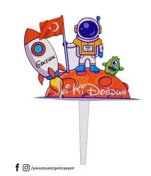 Astronot & Uzay Konseptli Ahşap Pasta Üzeri Çubuk