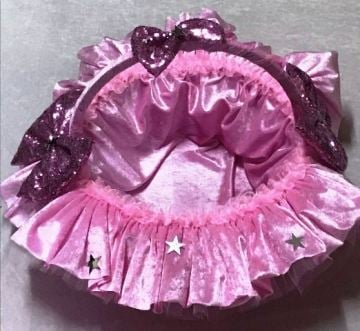 Kadife kabarık  payet fiyonku sepet PEMBE