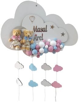 İkiz Bebek İçin Işıklı  Kabartmalı Bulut Kapı Süsü
