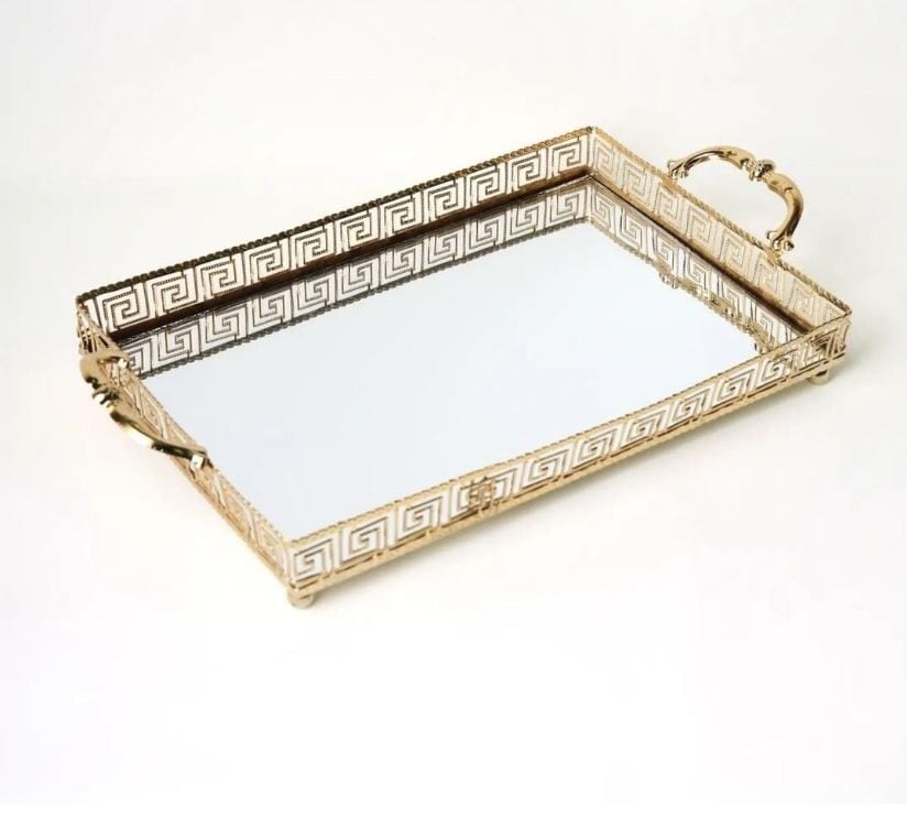 Dikdörtgen Versace Desenli Metal Tepsi