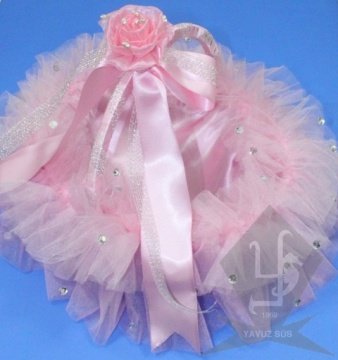 saten güllü fiyonklu sepet(KLD) PEMBE