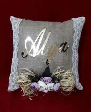 Hasır dantelli  yastık MAVI