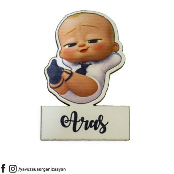 Küçük UV Baskılı Patron Bebek Ahşap Süs 6x4cm
